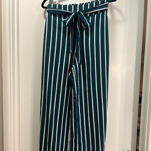 Forever 21 Contemporary Tie Work Pants - Green and White Stripes